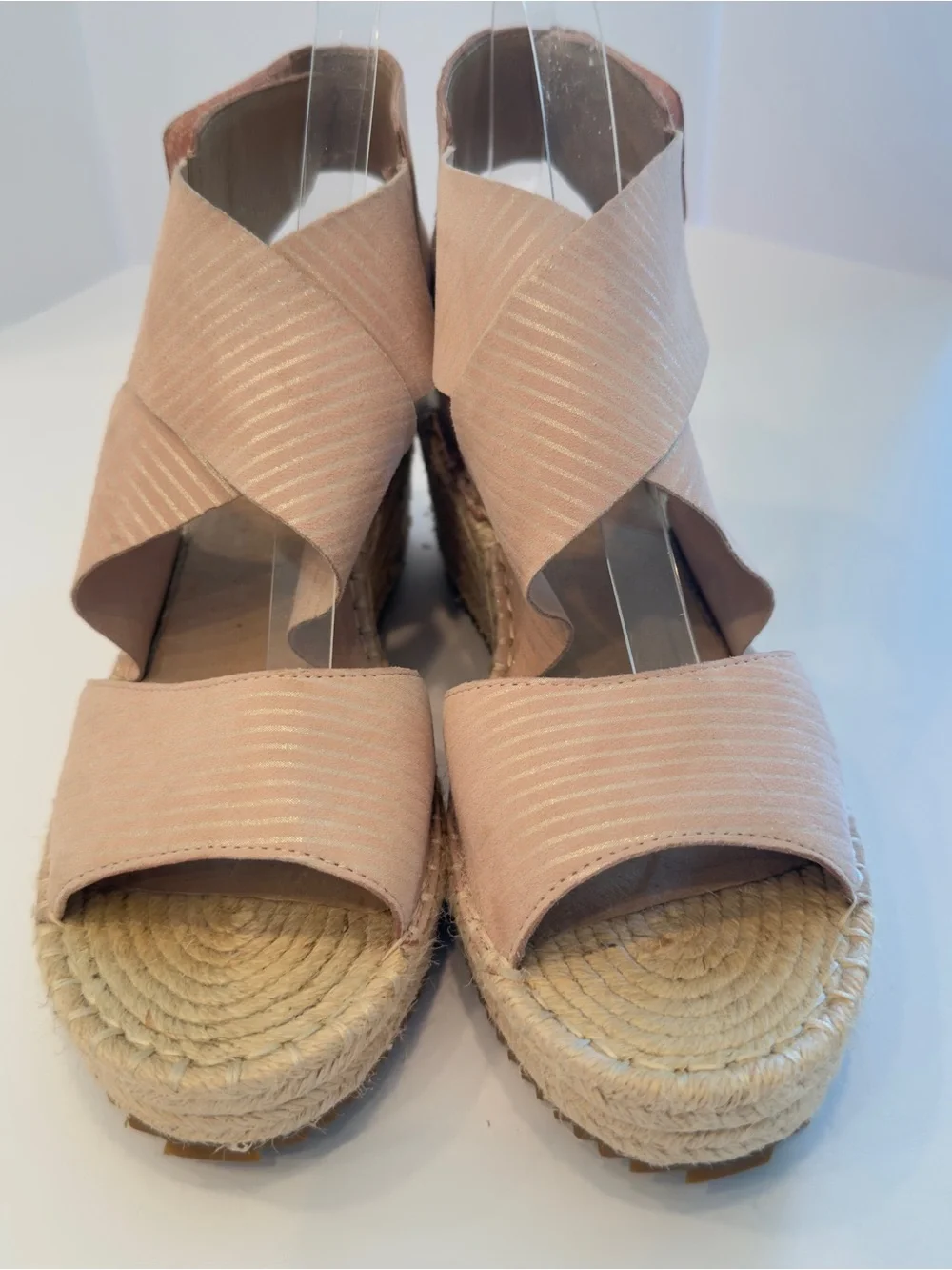 Eileen Fisher Willow Tumbled Leather Wedge Espadrille Sandals Blush Pink 10